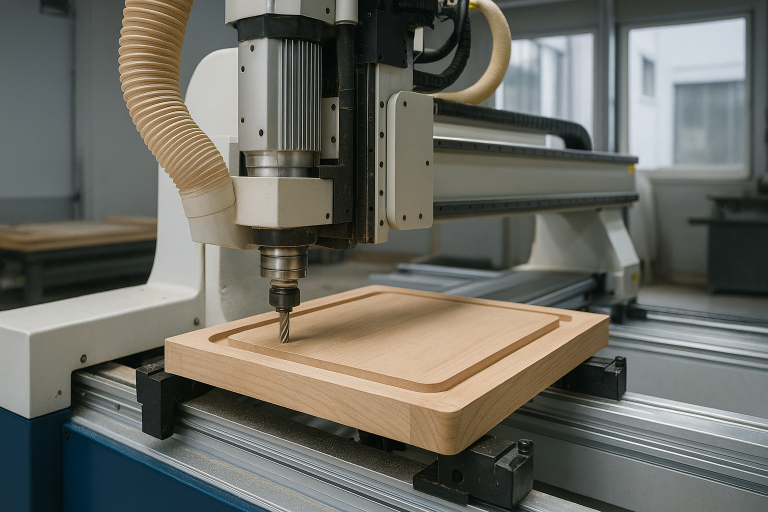 A modern CNC woodworking machine in operation, demonstrating automated precision cutting and shaping capabilities essential for high-quality, repeatable `wooden platforms` components, showcasing advanced manufacturing prowess.