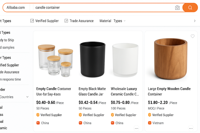 A visual representation of an Alibaba search results page for 