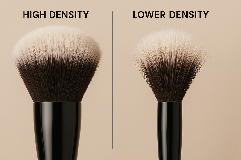A visual comparison demonstrating the stark difference between high-density and lower-density makeup brush bristle arrangements. This clarity helps buyers understand how bristle density directly influences a brush's application capability and desired cosmetic effect.