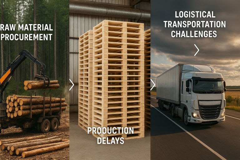 A visual representation of a wooden tray supply chain, highlighting potential risk points such as raw material procurement bottlenecks, production delays caused by extensive wood drying times, and potential logistical transportation challenges.