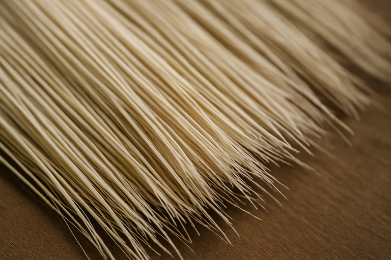 Close-up macro photograph of raw Toquilla straw fibers, illustrating their fineness and preparation for handweaving.