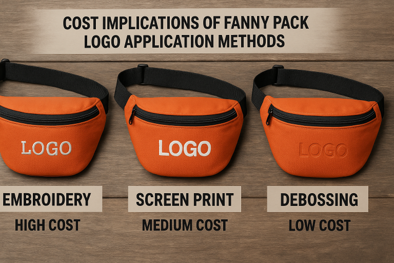 A comparative chart demonstrating cost implications of various fanny pack logo application methods (embroidery, screen print, debossing), offering insights for budget optimization during RFQ development.