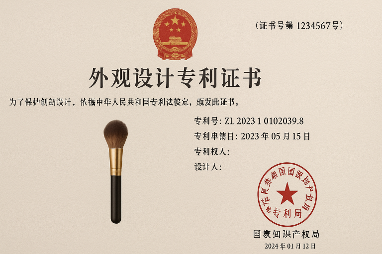 Example of a Chinese design patent certificate, illustrating the critical importance of registering unique makeup brush designs and branding elements within China to safeguard intellectual property rights.