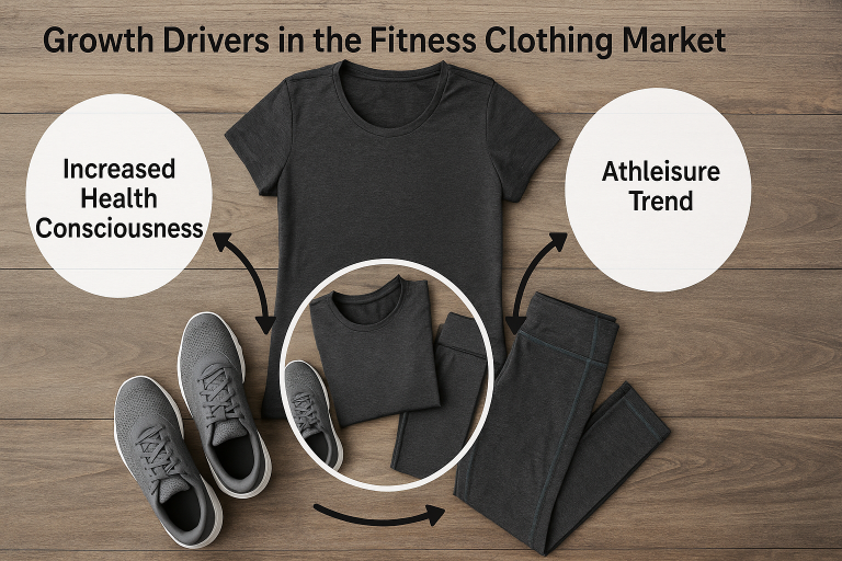 Infographic illustrating the interconnected growth drivers in the fitness clothing market: increased health consciousness, rising gym participation, and the pervasive athleisure trend, providing market context for strategic sourcing.