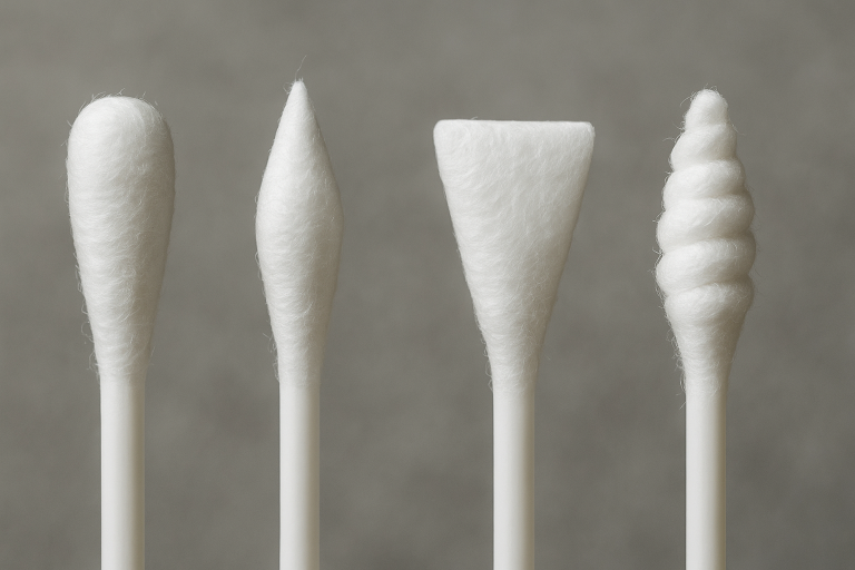A visual array showcasing the diverse tip shapes of cotton buds, including round, pointed, flat, and spiral, illustrating how specific designs cater to varied functional requirements across different end-use applications.