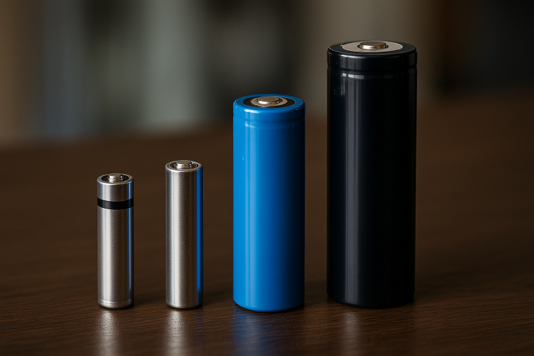 A collection of various battery types commonly used in flashlights (AA, AAA, 18650, 21700), demonstrating the size differences and power options critical for design and sourcing decisions.