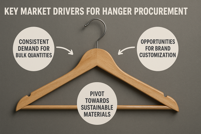 An infographic visually breaking down the key market drivers influencing hanger procurement, such as the consistent demand for bulk quantities, opportunities for brand customization, and the increasing pivot towards sustainable materials.