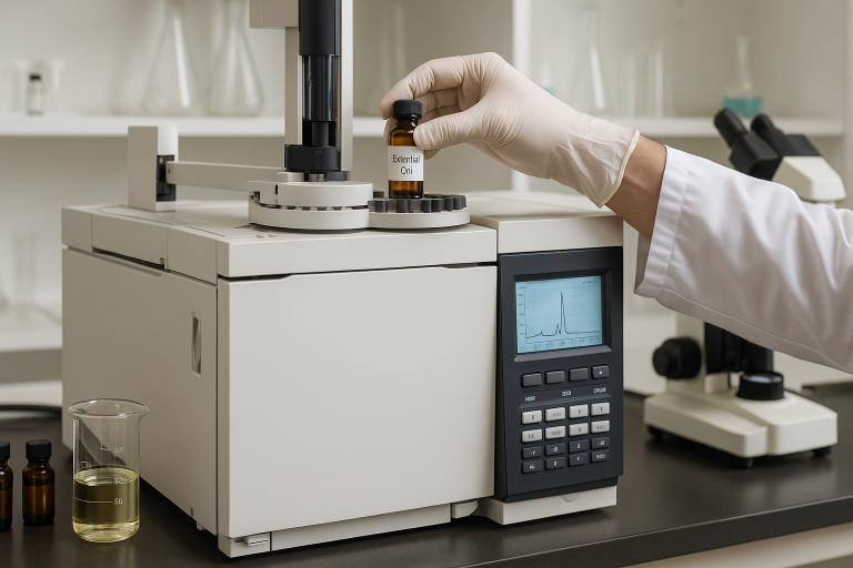 A laboratory setting image demonstrating essential oil purity testing, with a focus on gas chromatography-mass spectrometry (GC-MS) equipment. This highlights the rigorous scientific methods I expect suppliers to employ to verify essential oil authenticity and composition, crucial for diffuser compatibility.