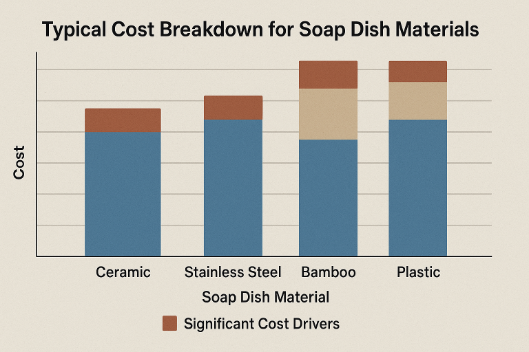 A bar chart visually comparing the typical cost breakdown for different soap dish materials (e.g., ceramic, stainless steel, bamboo, plastic), highlighting the significant cost drivers within each category and aiding strategic budget allocation.