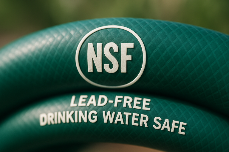 An image prominently displaying the NSF (National Sanitation Foundation) certification mark. This visual reinforces its significance for garden hoses, particularly in assuring the product is lead-free and safe for drinking water contact, highlighting the paramount importance of compliance for consumer safety and brand reputation.
