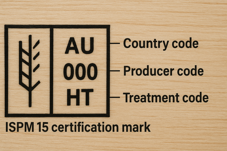 A clear graphic explaining the ISPM 15 certification mark, showing its components: the IPPC symbol, country code, producer code, and treatment code. This helps buyers verify proper treatment of wooden packaging for international shipments, crucial for wooden toys.