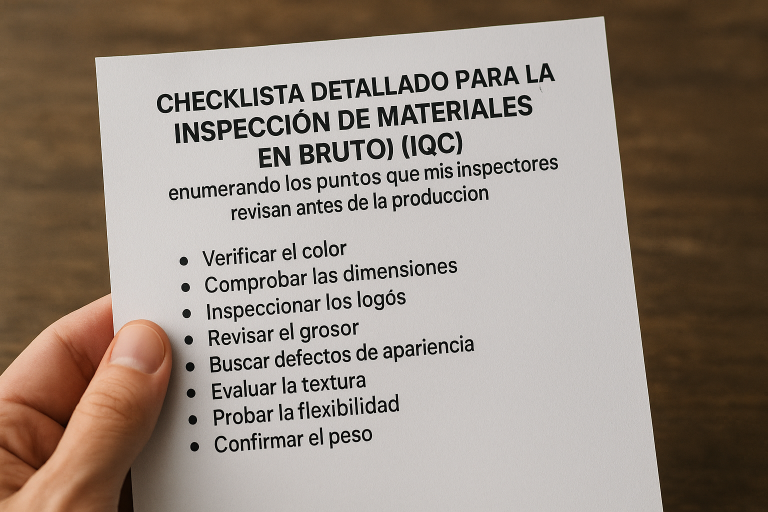 Checklist detallado para la inspección de materiales en bruto (IQC) para la producción de enis, enumerando los puntos que mis inspectores revisan antes de la producción.